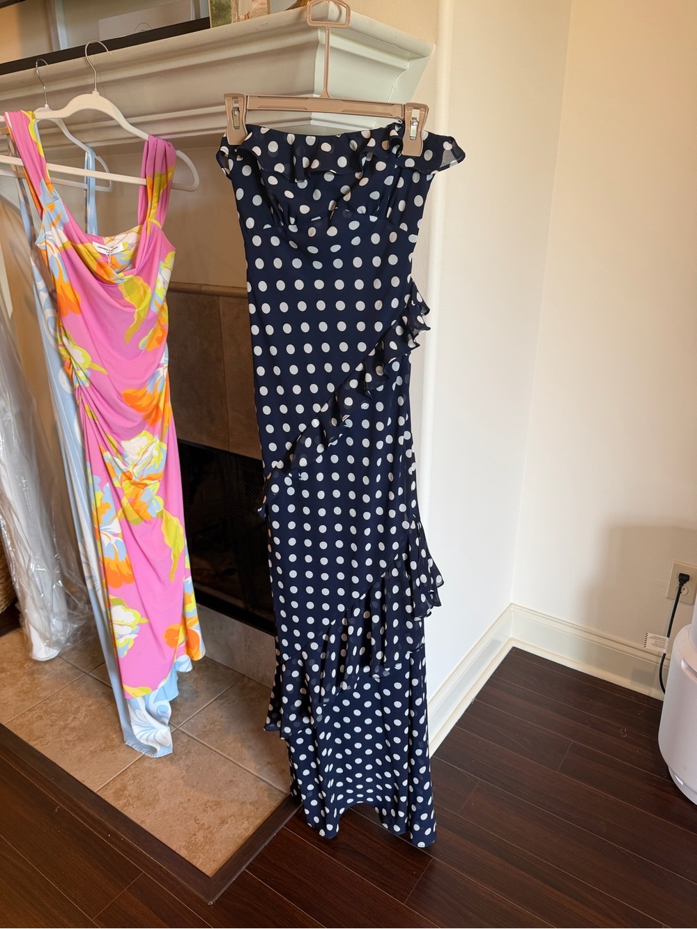 Women’s Navy Polka Dot Ruffle Midi Dress
